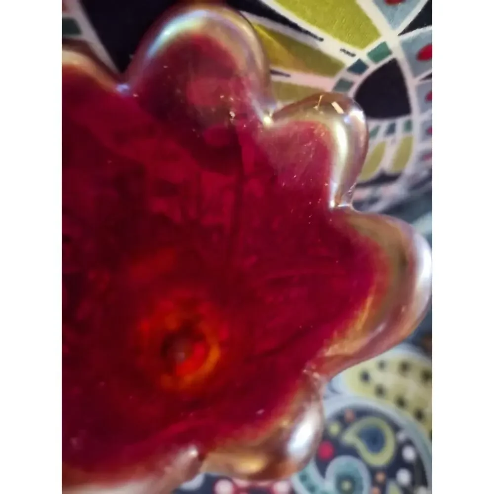 Vintage Indiana Glass Heirloom Pattern Amberina Swung Vase 8 Finger Massive GLOW